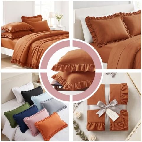 Set of 2 Brushed Microfiber Ruffle Pillow Cases Queen Size Tangerine - Image 4