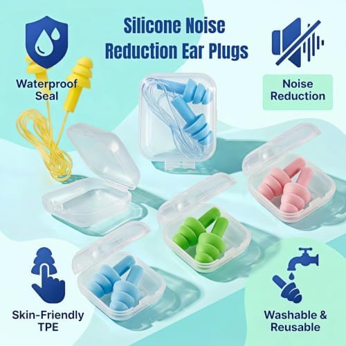 Noise Cancelling Earplugs 6 Pairs Corded & Cordless Silicone - Image 4