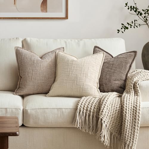 MIULEE Slubby Textured Decorative Throw Pillow Covers Beige 18x18 - Image 4