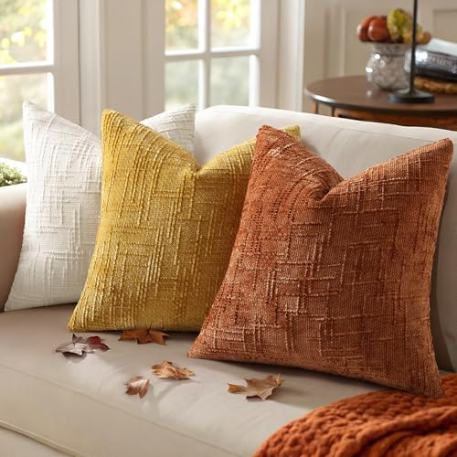decorUhome Textured Chenille Throw Pillow Covers 22x22 Set of 2 Rust - Image 4