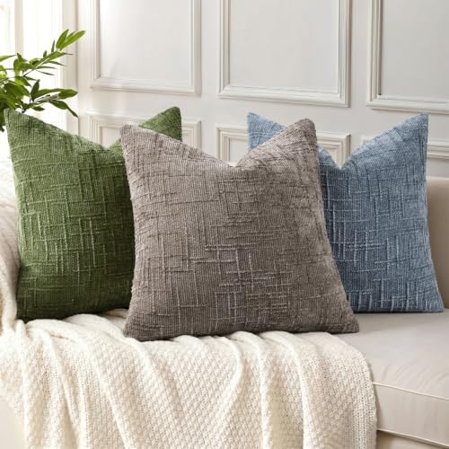 decorUhome Textured Chenille Throw Pillow Covers 24x24 Set of 2 Grey Blue - Image 2