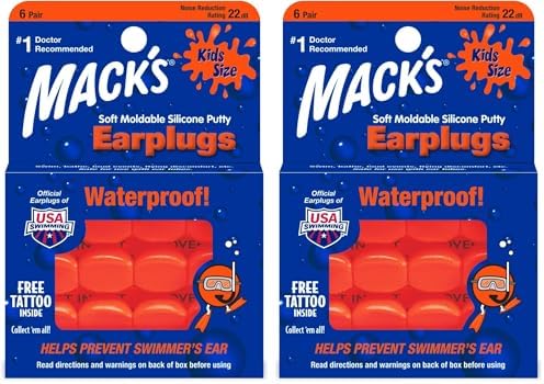Mack's Silicone Putty Ear Plugs, Kids Size | 6 Pair | Swimming | Travel | Made by Macks