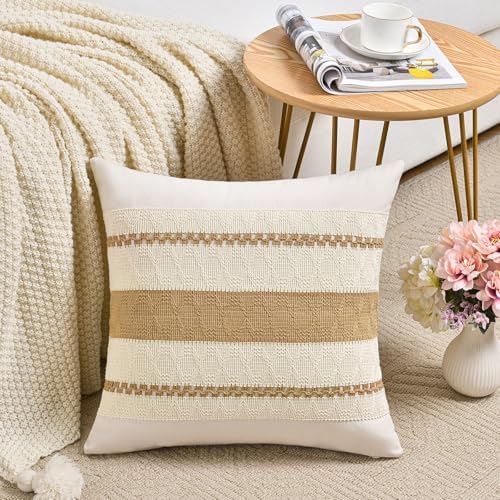 Fancy Homi Set of 2 Tan Neutral Decorative Throw Pillow Cover 20x20 Inch - Image 2
