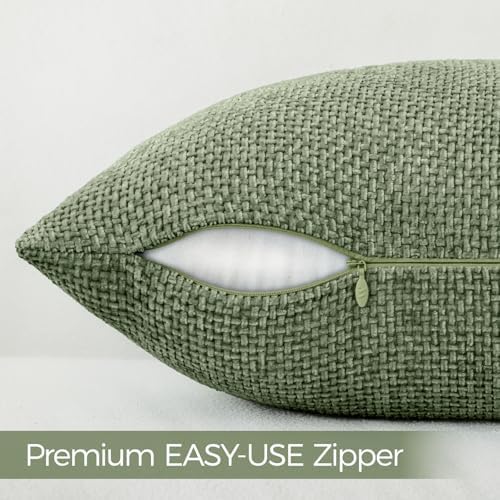 a moment Moss Green Chenille Throw Pillow Covers 16x16 Inch Pack of 2 Modern - Image 3