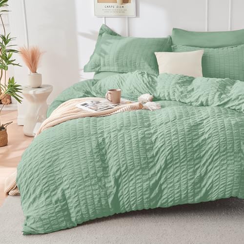 HYMOKEGE Sage Green Queen Comforter Set Seersucker 7 Pieces, All Season Luxury - Image 2
