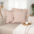 JoraLion Ruffled Throw Pillow Cover 20x20 Gingham Khaki by JoraLion