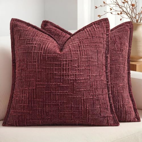 MIULEE Slubby Textured Decorative Throw Pillow Covers Burgundy 20x20 by MIULEE