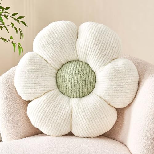 Kcvvcr Flower Throw Pillow, Soft White Green 17.7" Shaped Floor Pillow by Kcvvcr