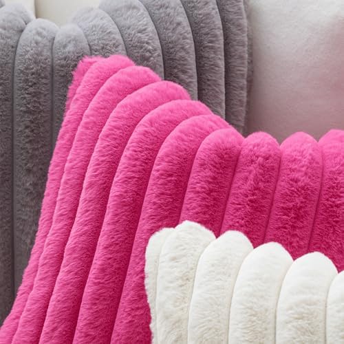 MIULEE Faux Fur Decorative Throw Pillow Covers 18x18 Set of 2 Hot Pink - Image 5