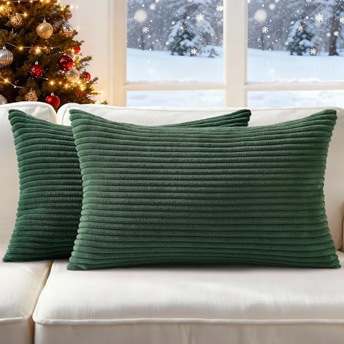Mecatny Soft Corduroy Throw Pillow Covers 12x20 Set of 2 Christmas Green by Mecatny