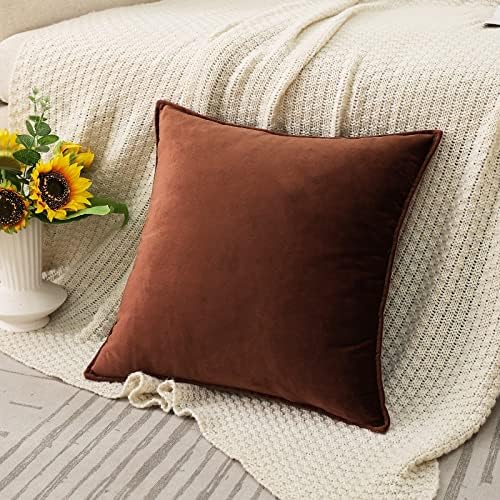 JIAHANNHA Velvet Brown Throw Pillow Covers 20”x20”Pack of 2 Soft Decorative - Image 2