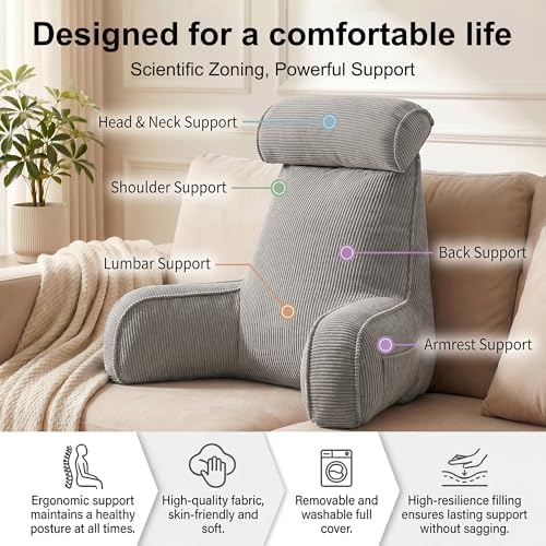 Corduroy Reading Pillow for Sitting Up in Bed, Backrest Pillow - Image 3
