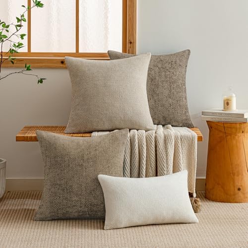 a moment Brown Chenille Throw Pillow Covers 20x20 Inch Pack of 2 Modern - Image 6