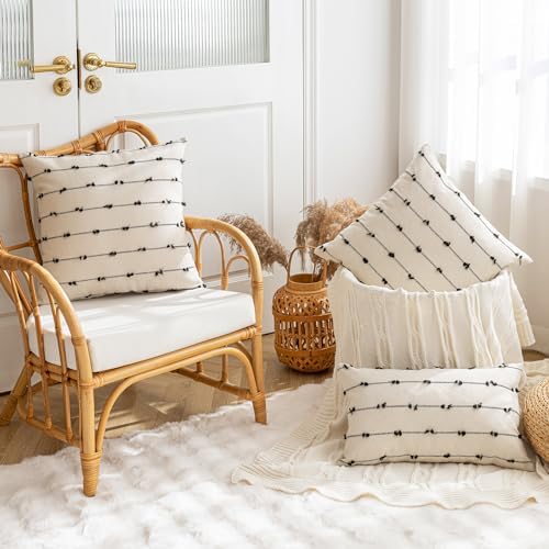 YEENAASY Boho Throw Pillow Covers 18x18 Set of 2 Farmhouse Pillow Cases - Image 4