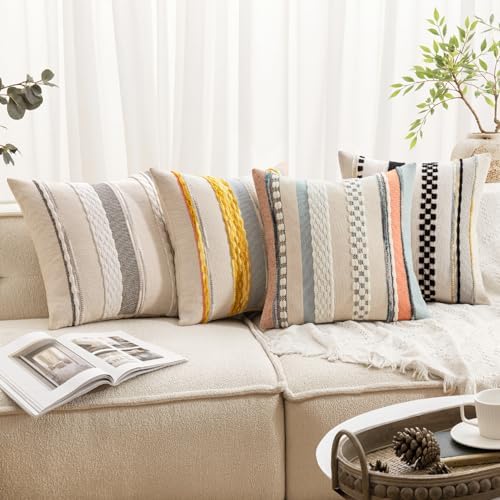 ANRODUO Boho Decorative Pillow Covers 18x18 Inch Black Stripe Pack of 2 - Image 2