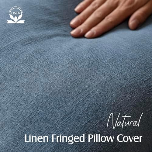 Foindtower Decorative Linen Fringe Throw Pillow Covers 18×18 Inch, Dark Blue - Image 2