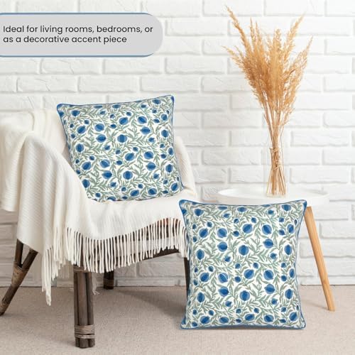 Ridhi Block Print Queen Blue Pillow Cover 20" x 20" Decorative Couch Pillows - Image 2