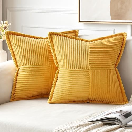 MIULEE Golden Yellow Corduroy Pillow Covers 20x20 Inch by MIULEE