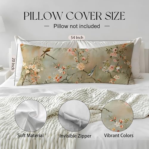 Chinoiserie Floral Bird 20x54 Body Pillow Cover, Grandmillennial Home Decor - Image 2
