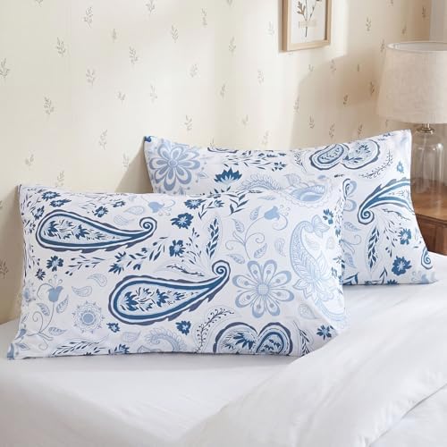 Bedorm Cotton Pillow Cases King Size Set of 2 Paisley Floral Pillow Covers Soft - Image 6
