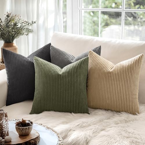 MIULEE Euro Corduroy Throw Pillow Covers Set of 2 24x24 Olive Green - Image 3