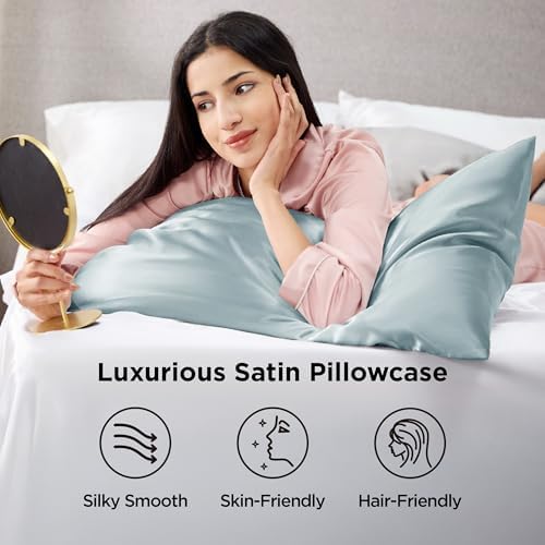 Bedsure Satin Pillowcases King Set of 2, Silky Pillow Cases Light Turquoise - Image 2