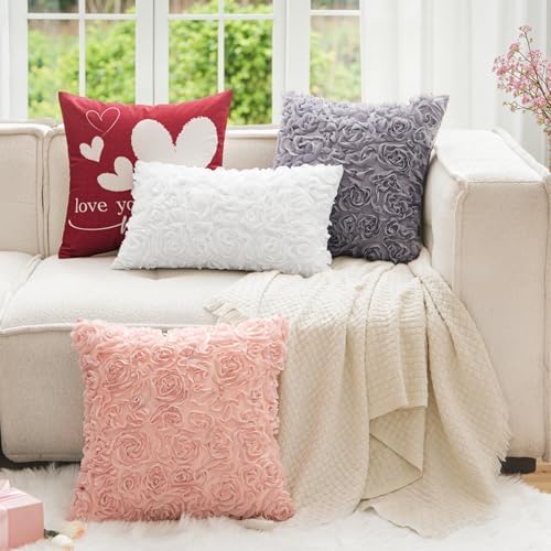 MIULEE Decorative Rose Flower Pillow Covers Pack of 2 White 12x20 Inch - Image 6