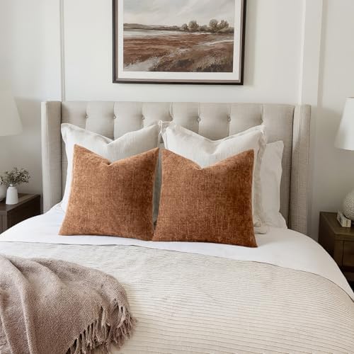 MIULEE Textured Chenille Throw Pillow Covers 20x20 Inch Pecan Brown - Image 5