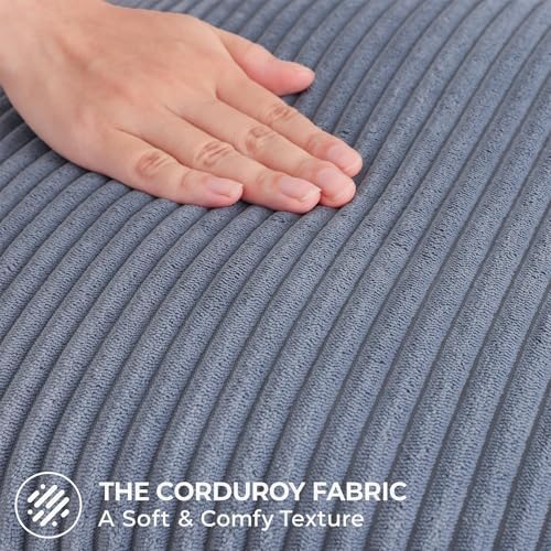 Mecatny Corduroy Decorative Throw Pillow Covers 22x22 Set of 2 Blue Grey - Image 4
