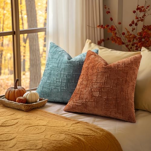 decorUhome Textured Chenille Throw Pillow Covers 18x18 Set of 2 Rust - Image 5