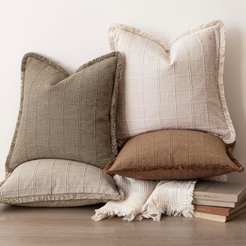 Foindtower Set of 2 Decorative Linen Check Fringe Throw Pillow Covers Farmhouse - Image 6