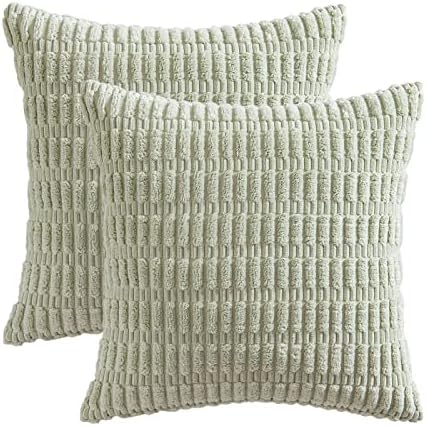MIULEE Corduroy Decorative Throw Pillow Covers 20x20 Light Green Pack of 2 - Image 6