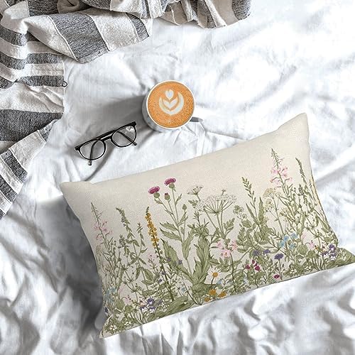 AEIOAE Sage Green Pillow Covers 12x20 Inch Set of 2, Spring Wildflower Plant - Image 3