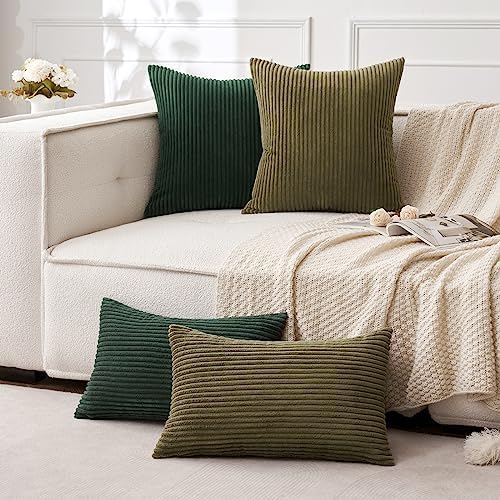 MIULEE Lumbar Corduroy Throw Pillow Covers Set of 2 12x20 Army Green - Image 4