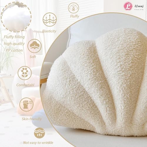 Lfsaaj Beige Seashell Throw Pillows, Shell Shaped Throw Pillows, 13 Inch Soft - Image 2