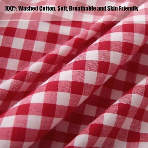 Silnuo Red/White Gingham Ruffle Throw Pillow Covers Set of 2 - Image 3