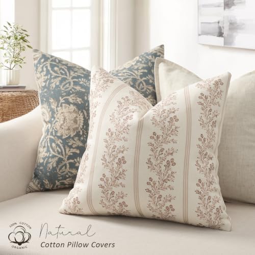 Vintage Throw Pillow Covers 26x26 Set of 2, Striped Floral Pillow Cover - Image 2