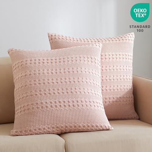 PHF 100% Cotton Waffle Weave Pillow Covers 24" x 24", 2 Pack Luxury Square Shell - Image 3
