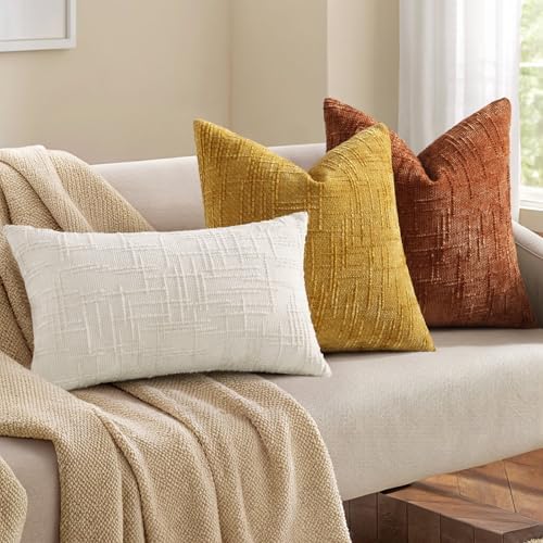 decorUhome Textured Chenille Throw Pillow Covers 24x24 Set of 2 Rust - Image 6