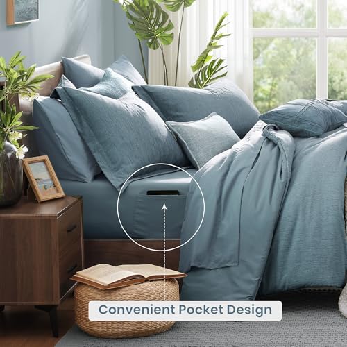 Monbix Full Comforter Set 7 Pieces Dusty Blue Cationic Dyeing Bed in a Bag - Image 5