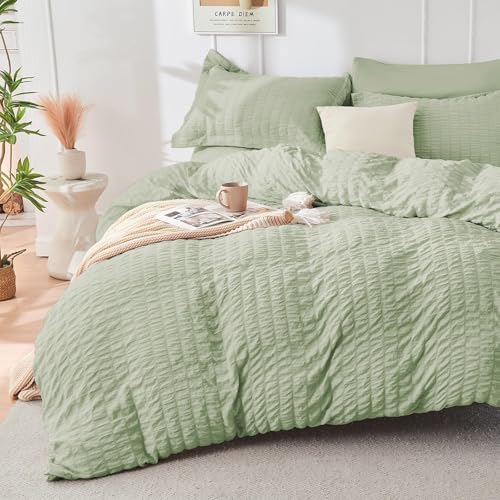HYMOKEGE Light Green King Size Comforter Set Seersucker 7 Pieces, All Season - Image 2
