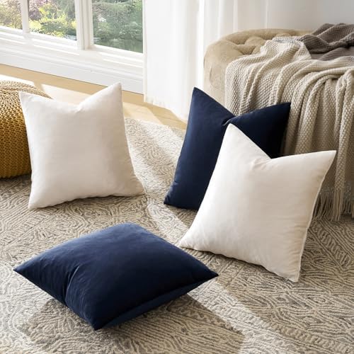 GIGIZAZA Pack of 4 Decorative Velvet Pillow Covers 18x18 Navy Beige - Image 6