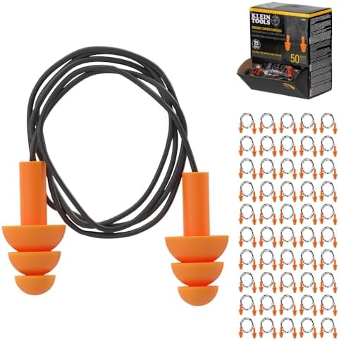 Klein Tools 6050350 Corded Earplugs, 25dB NRR, Reusable Orange Ear Protection by KleinTools