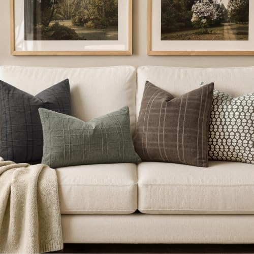MIULEE Linen Plaid Pillow Covers Fall Decorative Euro 24x24 Dark Coffee - Image 3