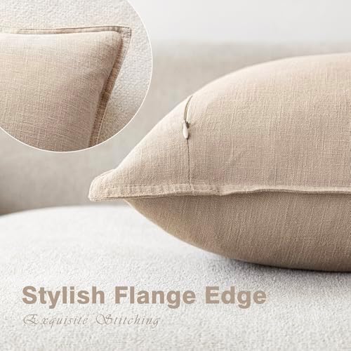 Foindtower Linen Solid Decorative Throw Pillow Covers 18x18 Inch Tan Beige - Image 3