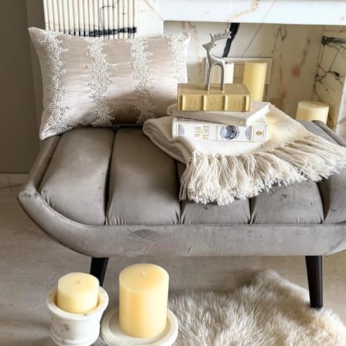 Ivory Decorative Lumbar Pillow Cover 12" x 22" | Pack of 2 Satin Oblong Cushion - Image 2