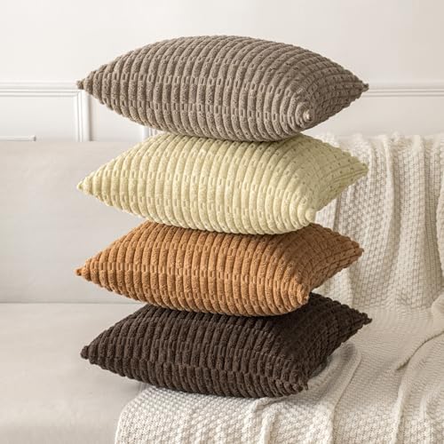 MIULEE Lumbar Corduroy Decorative Throw Pillow Covers 12x20 Brown Pack of 2 - Image 4