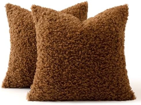 MIULEE Decorative Faux Fur Pillow Covers Sherpa 18x18 Bronze - Image 6