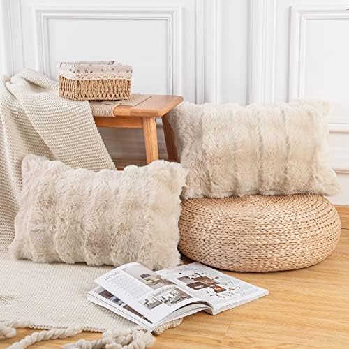 MADIZZ Pack of 2 Thick Plush Faux Wool Throw Pillow Covers Soft Boho Throw - Image 2