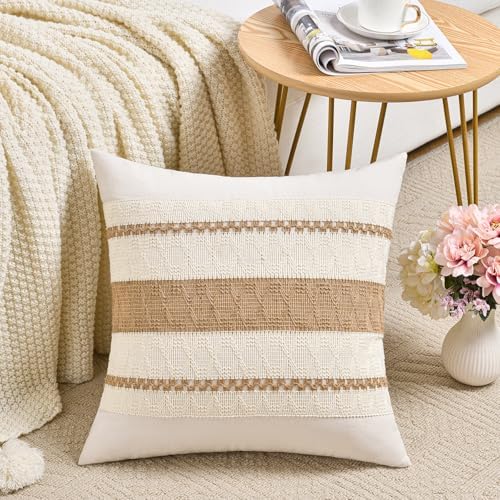 Fancy Homi Set of 1 Boho Neutral Decorative Throw Pillow Cover 16x16 Inch by Fancy+Homi